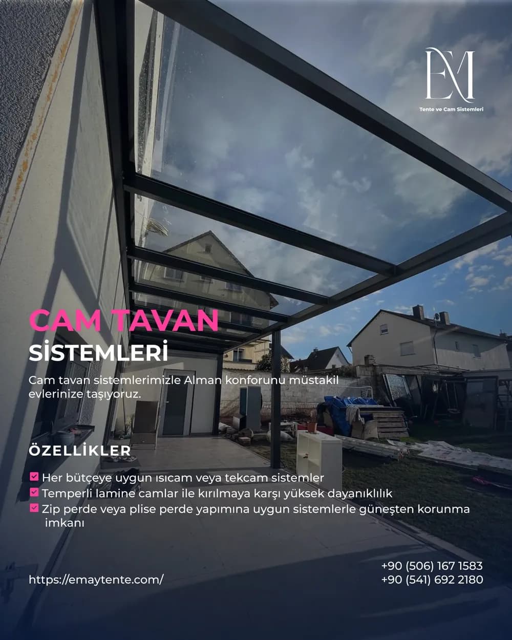 Cam Tavan bilgi kartı. Aynı özellikler Cam Tavan sayfasında yazılı olarak da var.